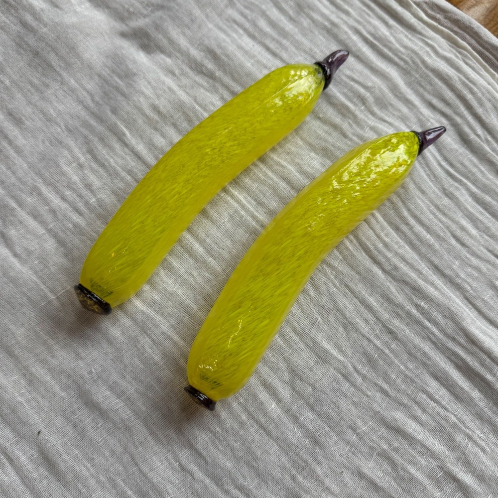 Kosta‎ Boda Art Glass Yellow Banana Squash Sculptures Pair Signed